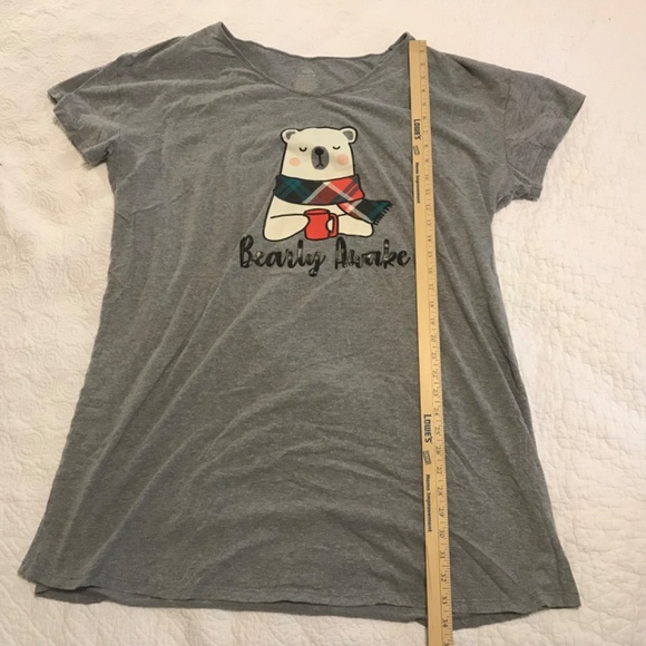 Cute Secret Treasures short sleeved gray vneck “bearly awake” sleep shirt (2-3X) - Picture 6 of 11